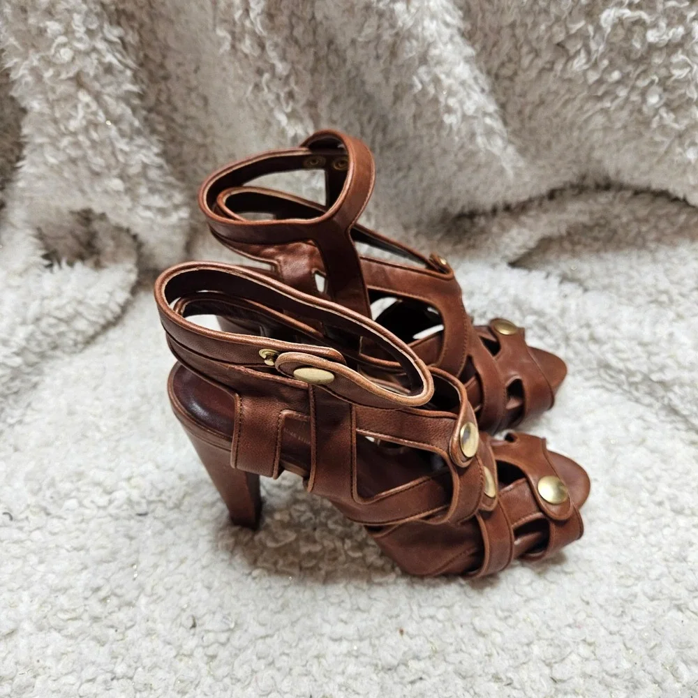 Loeffler Randall Keira Snap‎ Platform Heeled Leather Sandals size 7